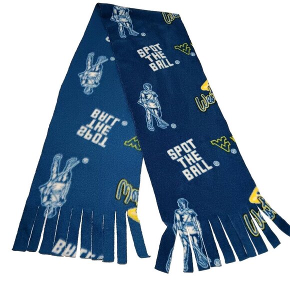 WVU Mountaineers Scarf Blue Fleece Fringe West Virginia University Winter Warm - Picture 2 of 5